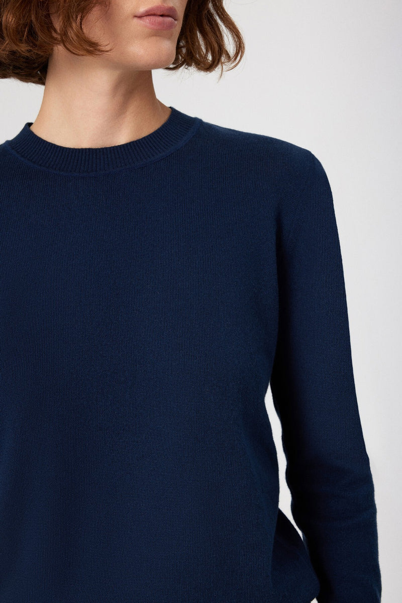 Navy Blue Crew Neck Basic Women's Sweater