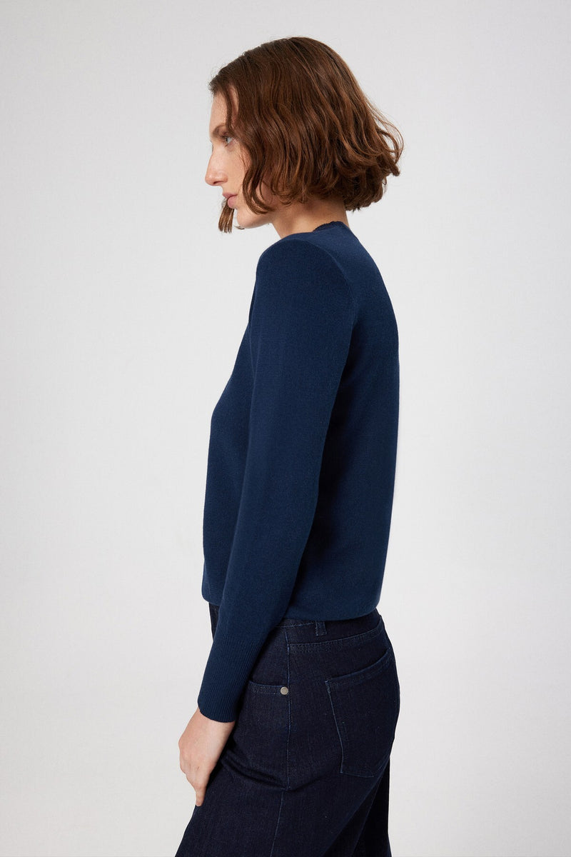 Navy Blue Crew Neck Basic Women's Sweater