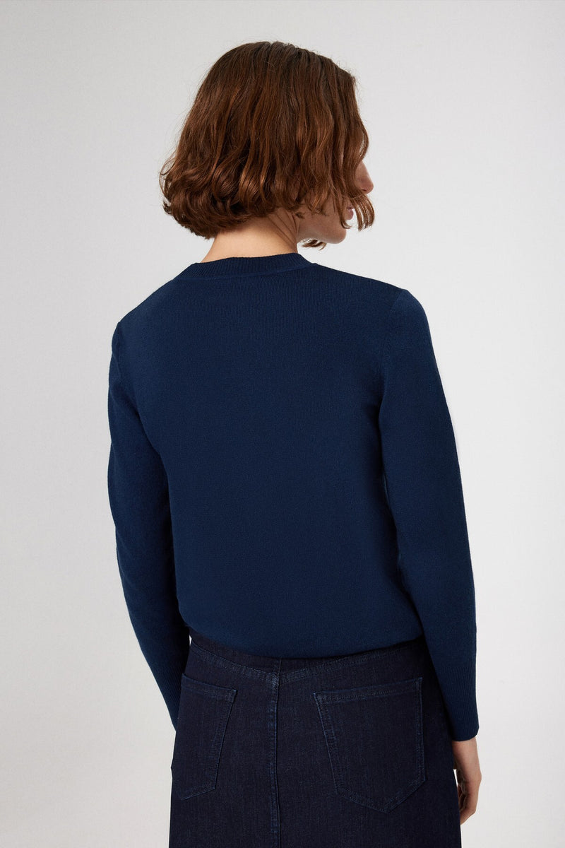 Navy Blue Crew Neck Basic Women's Sweater
