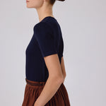 Navy Blue Short Sleeve Women's Sweater with a Bike Neck