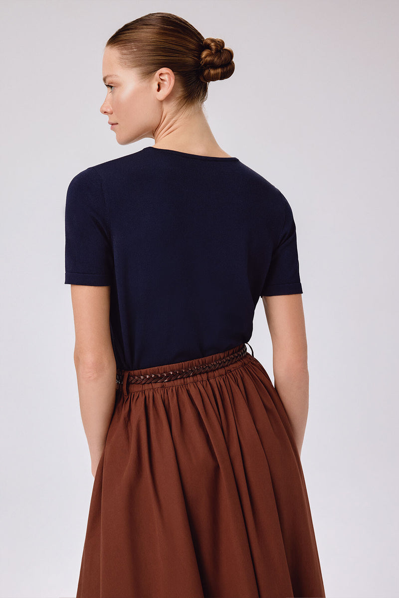 Navy Blue Short Sleeve Women's Sweater with a Bike Neck