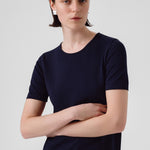 Navy Blue Crew Neck Short Sleeve Women's T-Shirt