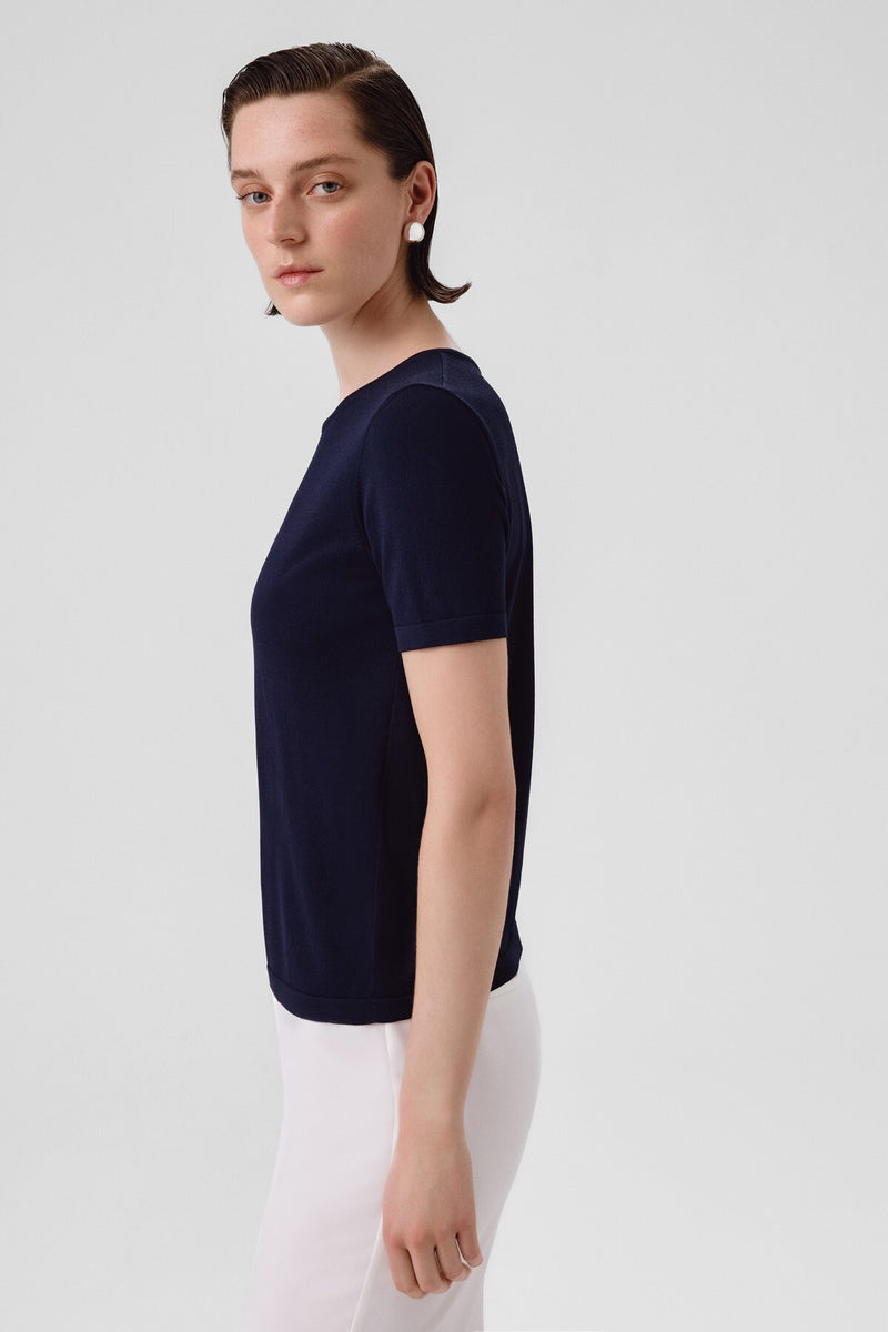Navy Blue Crew Neck Short Sleeve Women's T-Shirt