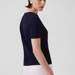 Navy Blue Crew Neck Short Sleeve Women's T-Shirt