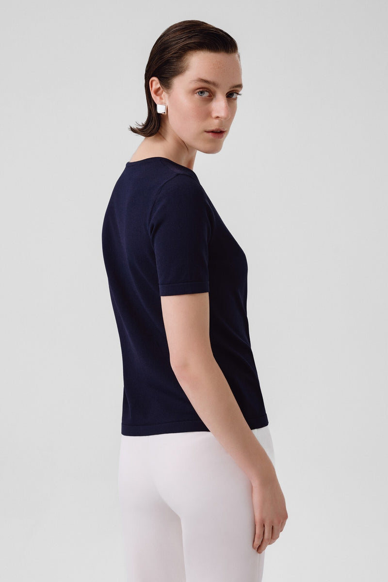 Navy Blue Crew Neck Short Sleeve Women's T-Shirt