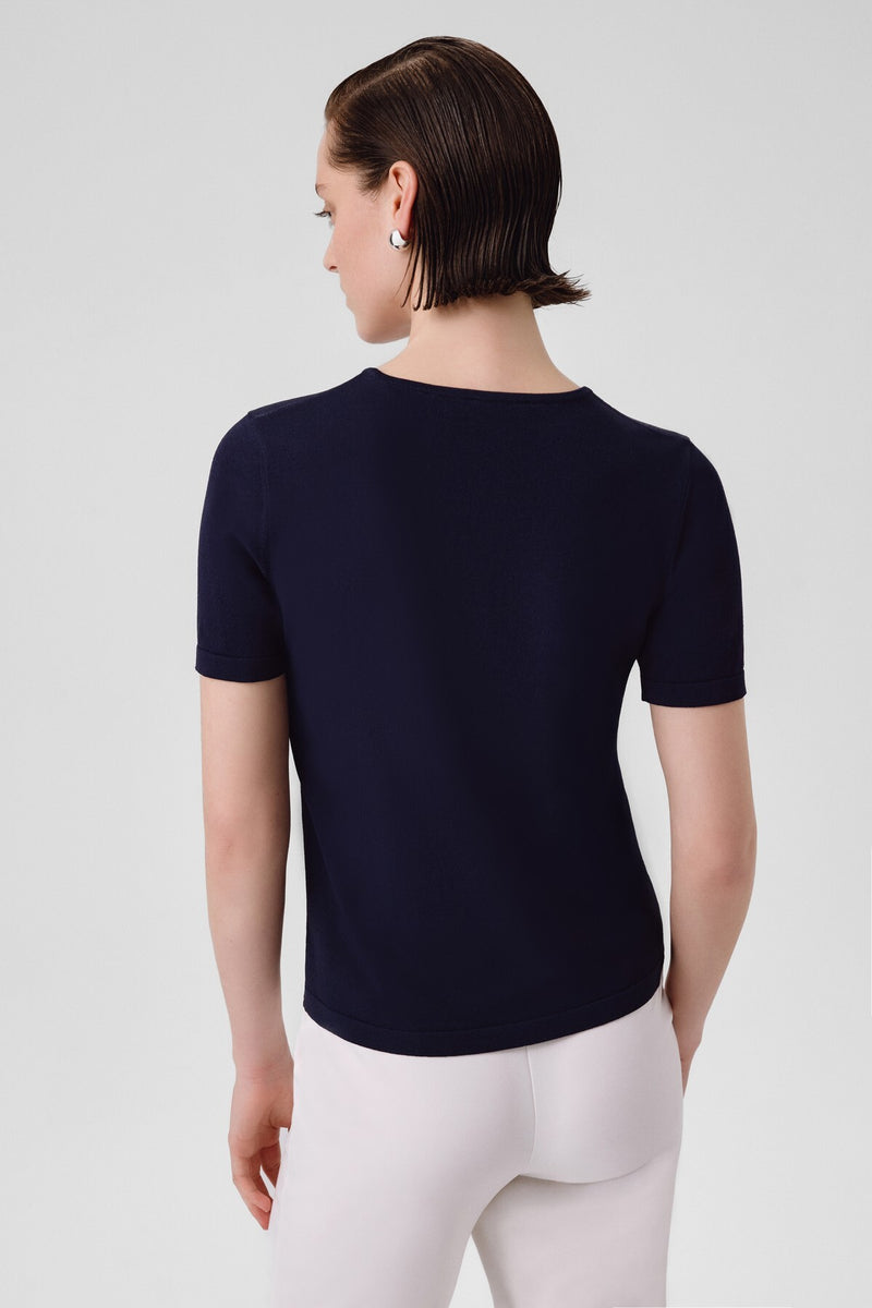 Navy Blue Crew Neck Short Sleeve Women's T-Shirt