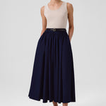 Navy Blue Long Skirt with Pocket Details