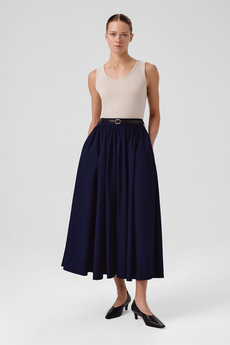Navy Blue Long Skirt with Pocket Details