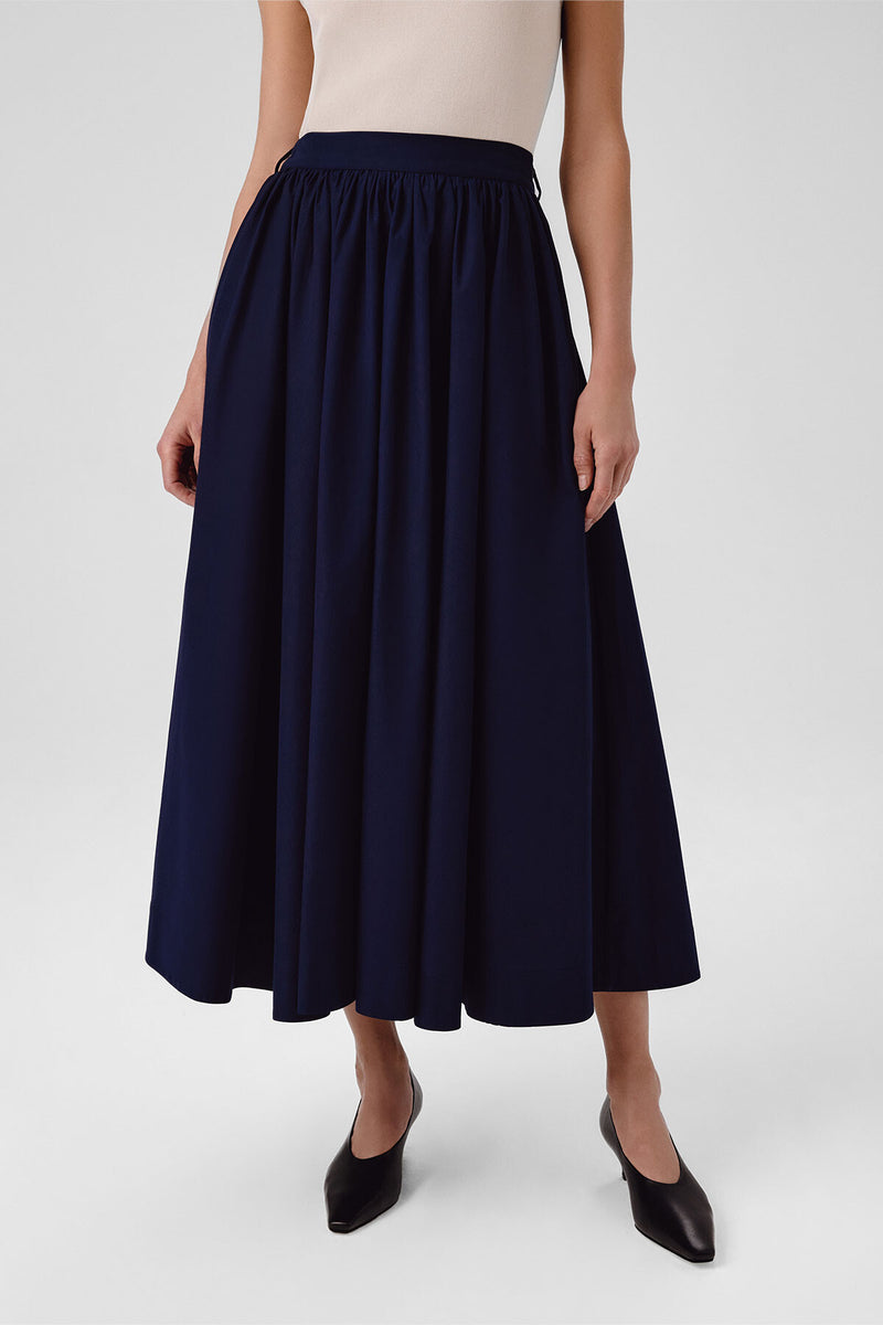 Navy Blue Long Skirt with Pocket Details