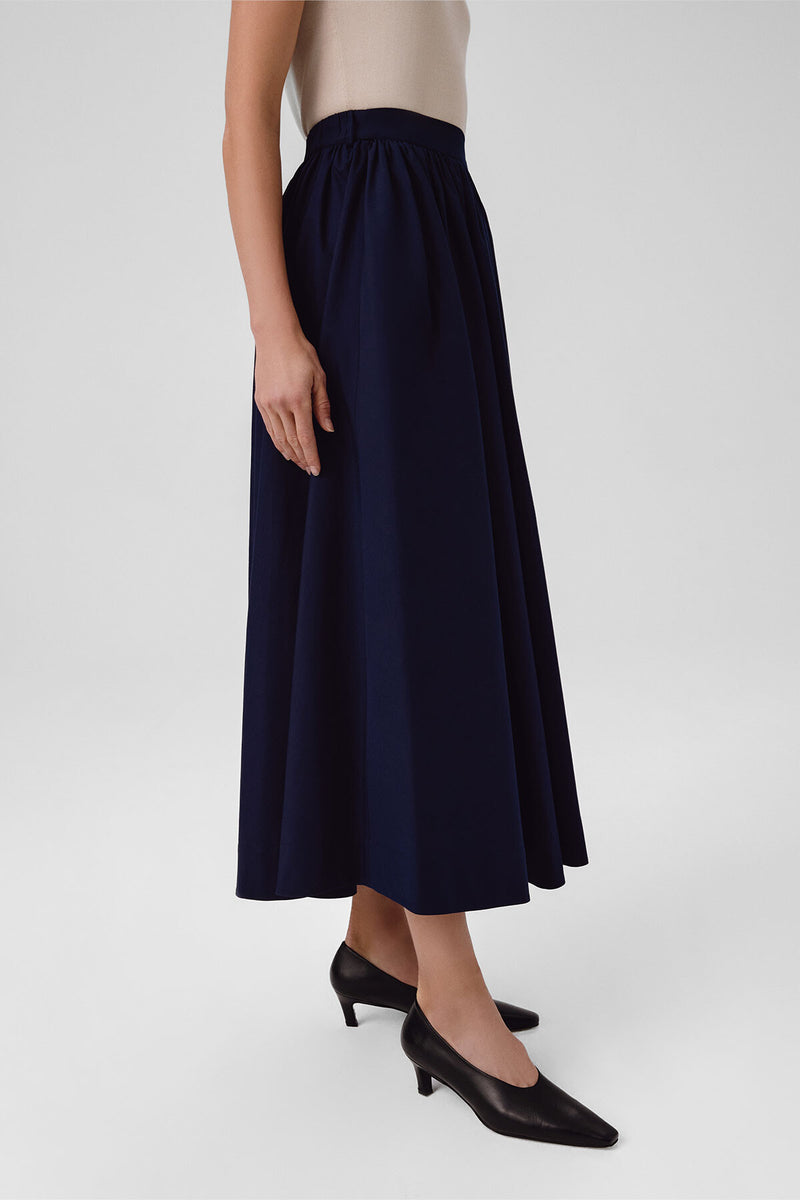 Navy Blue Long Skirt with Pocket Details