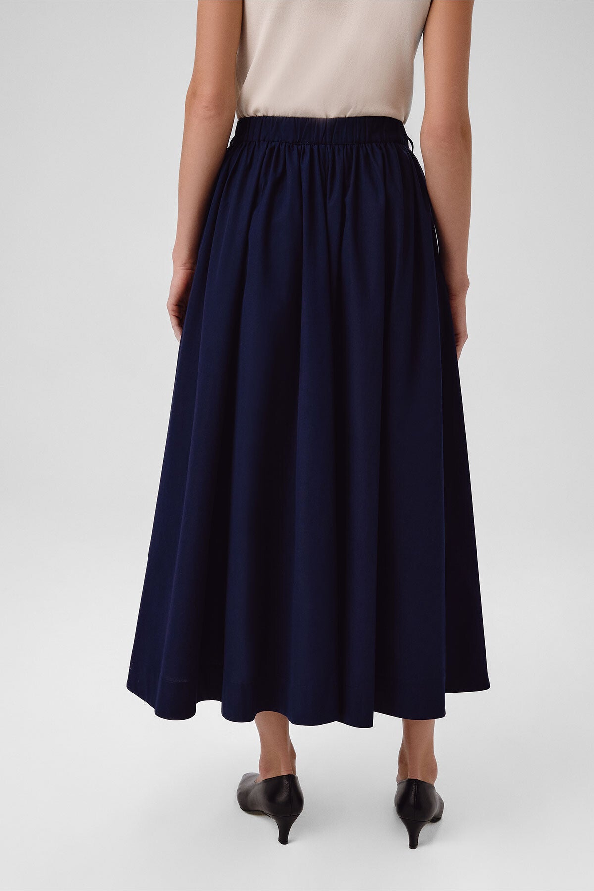 Navy Blue Long Skirt with Pocket Details