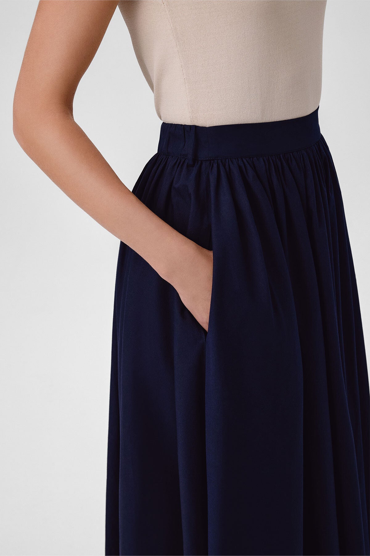 Navy Blue Long Skirt with Pocket Details