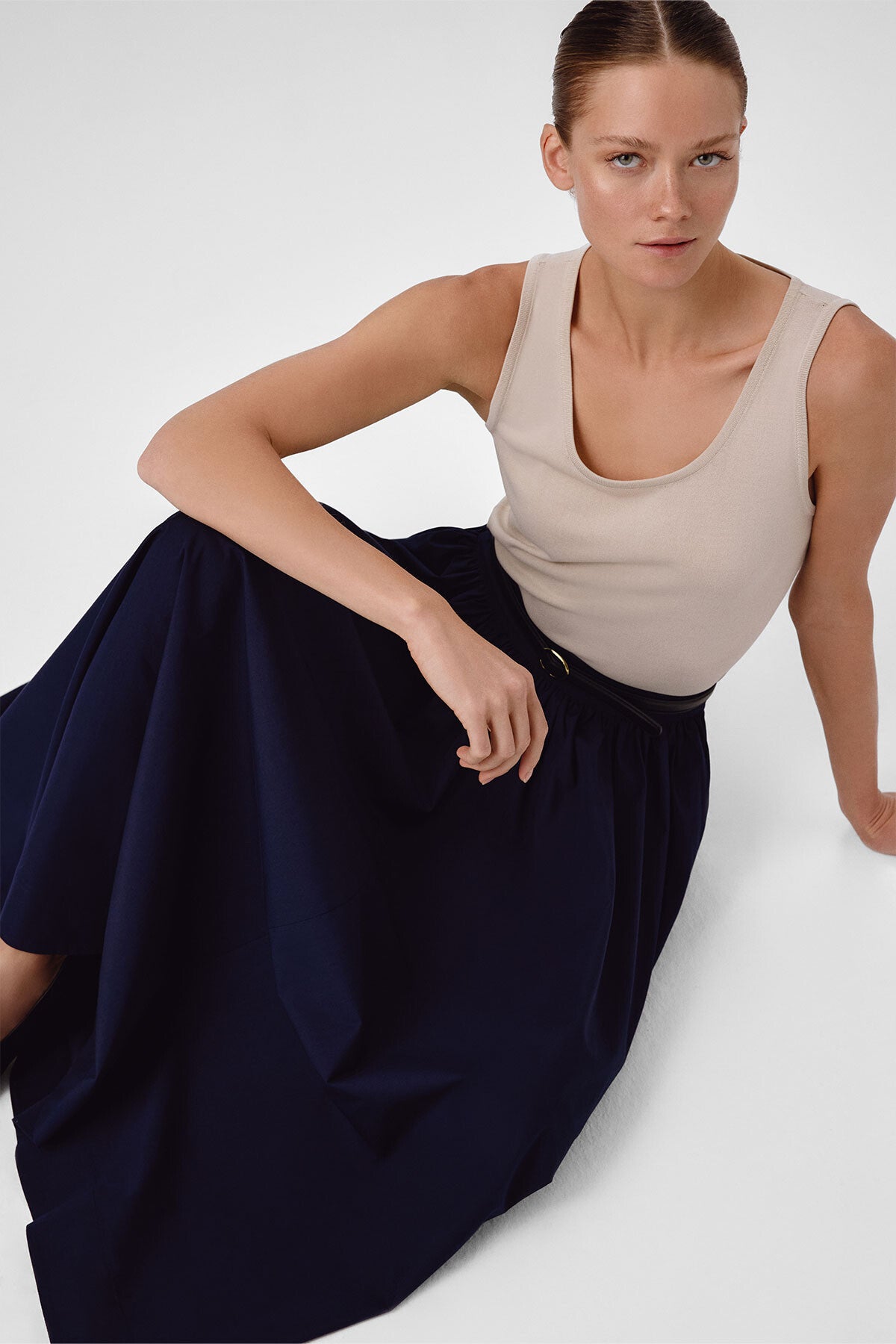 Navy Blue Long Skirt with Pocket Details