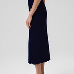 Navy Blue Wavy Pattern Buttoned Midi Skirt