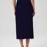 Navy Blue Wavy Pattern Buttoned Midi Skirt