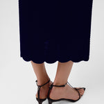 Navy Blue Wavy Pattern Buttoned Midi Skirt