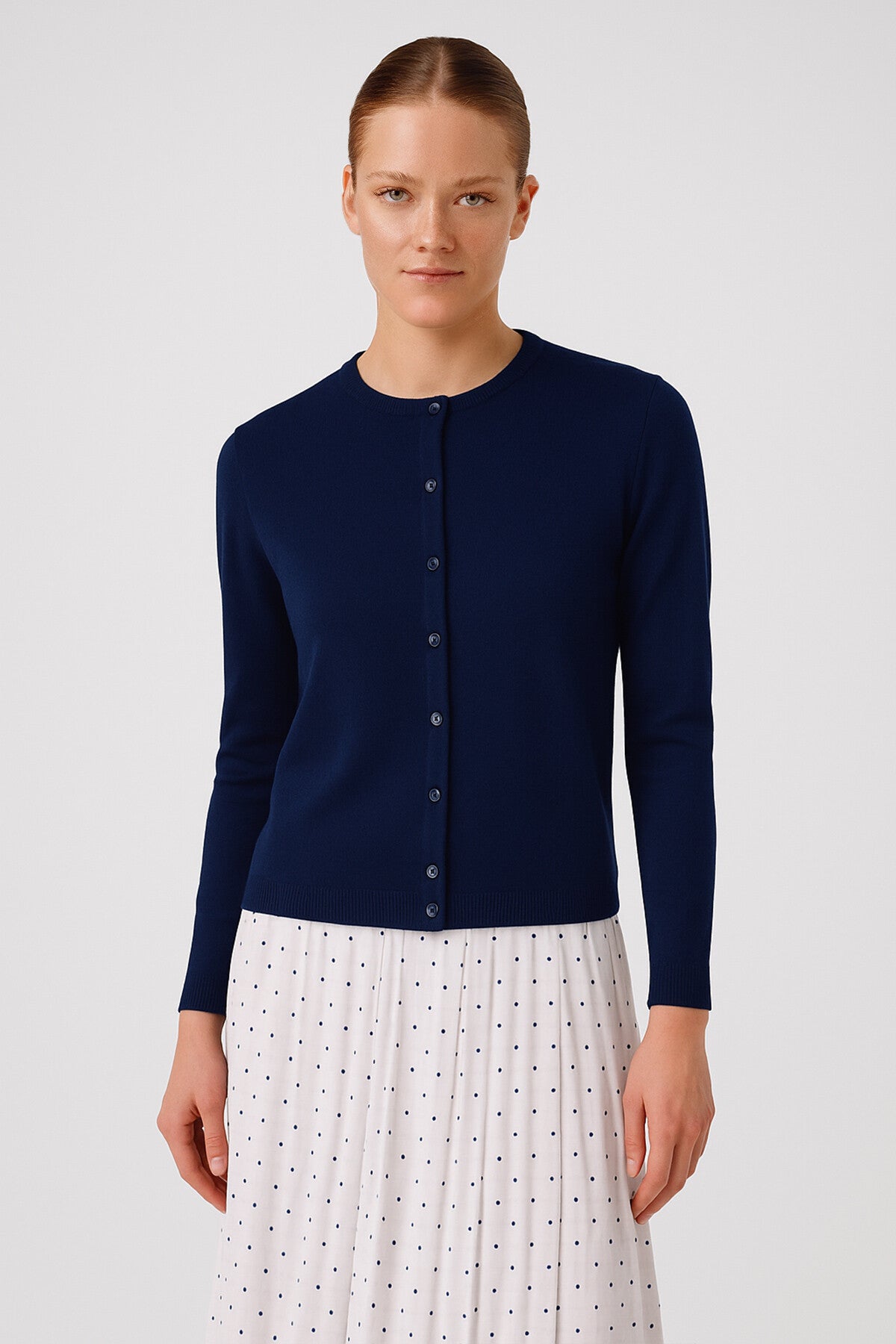 Navy Buttoned Women's Cardigan