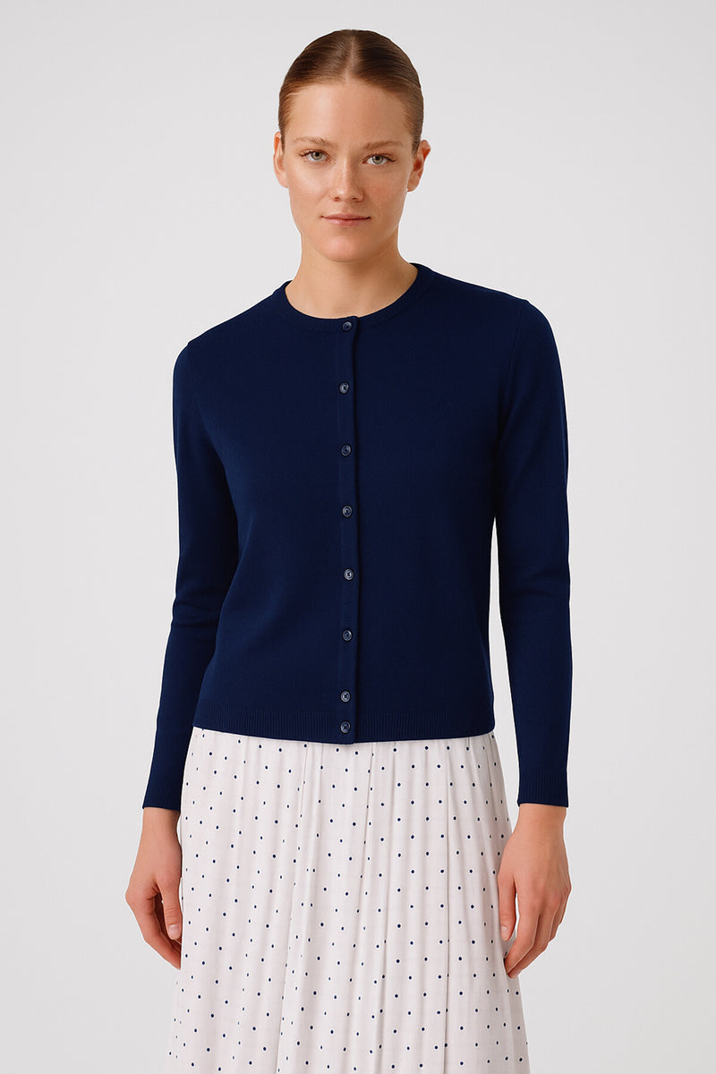 Navy Buttoned Women's Cardigan
