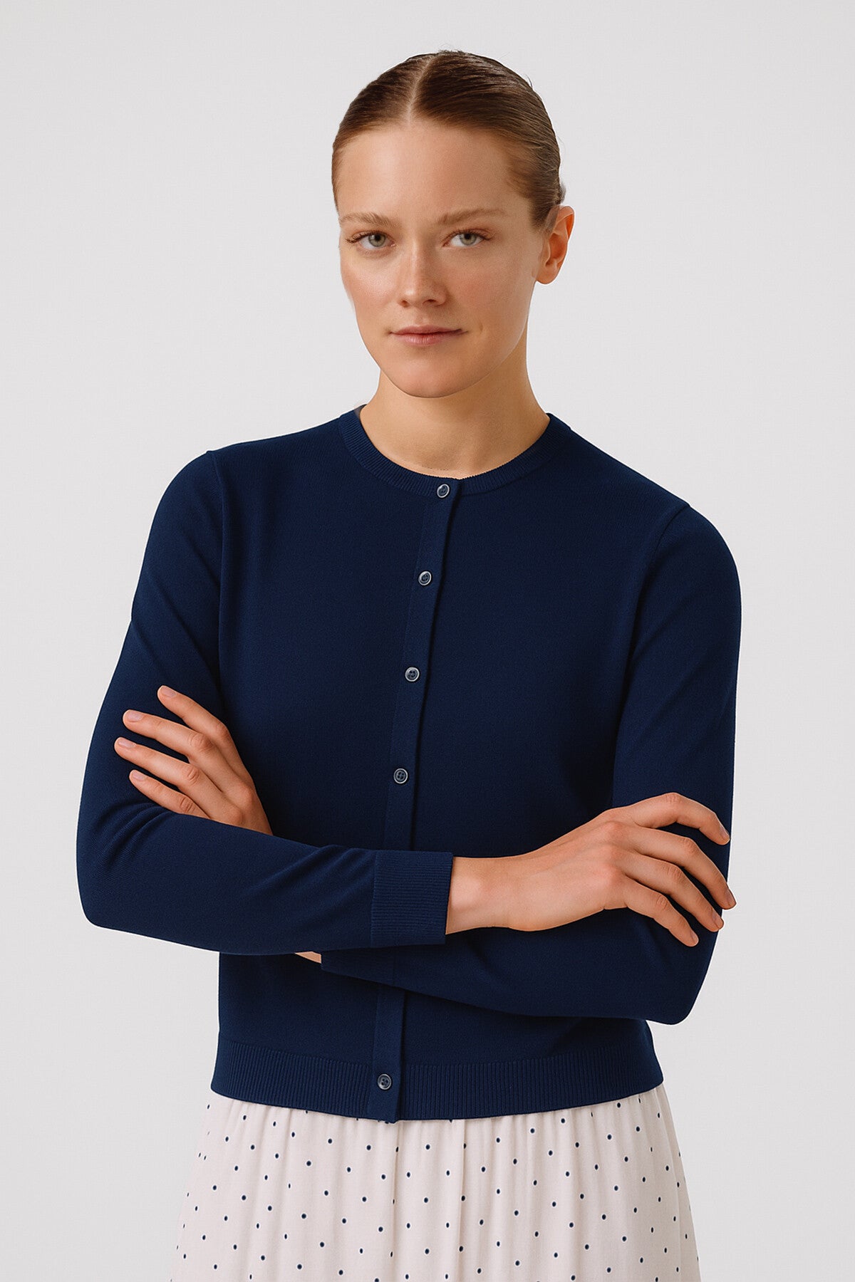 Navy Buttoned Women's Cardigan