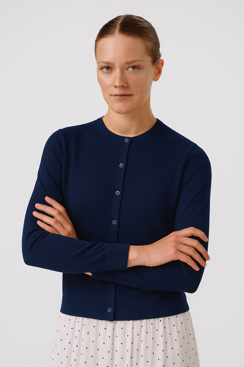 Navy Buttoned Women's Cardigan