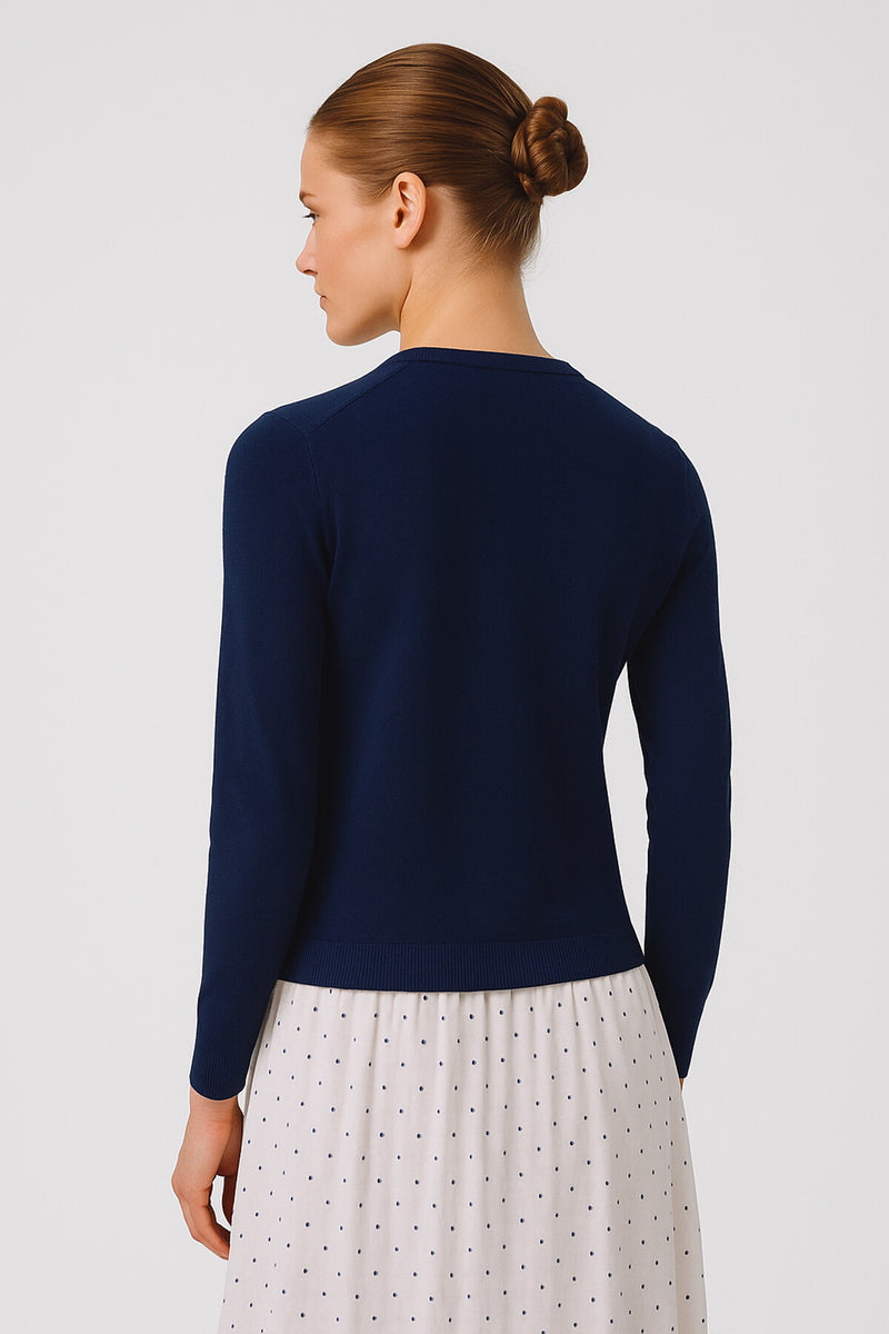 Navy Buttoned Women's Cardigan