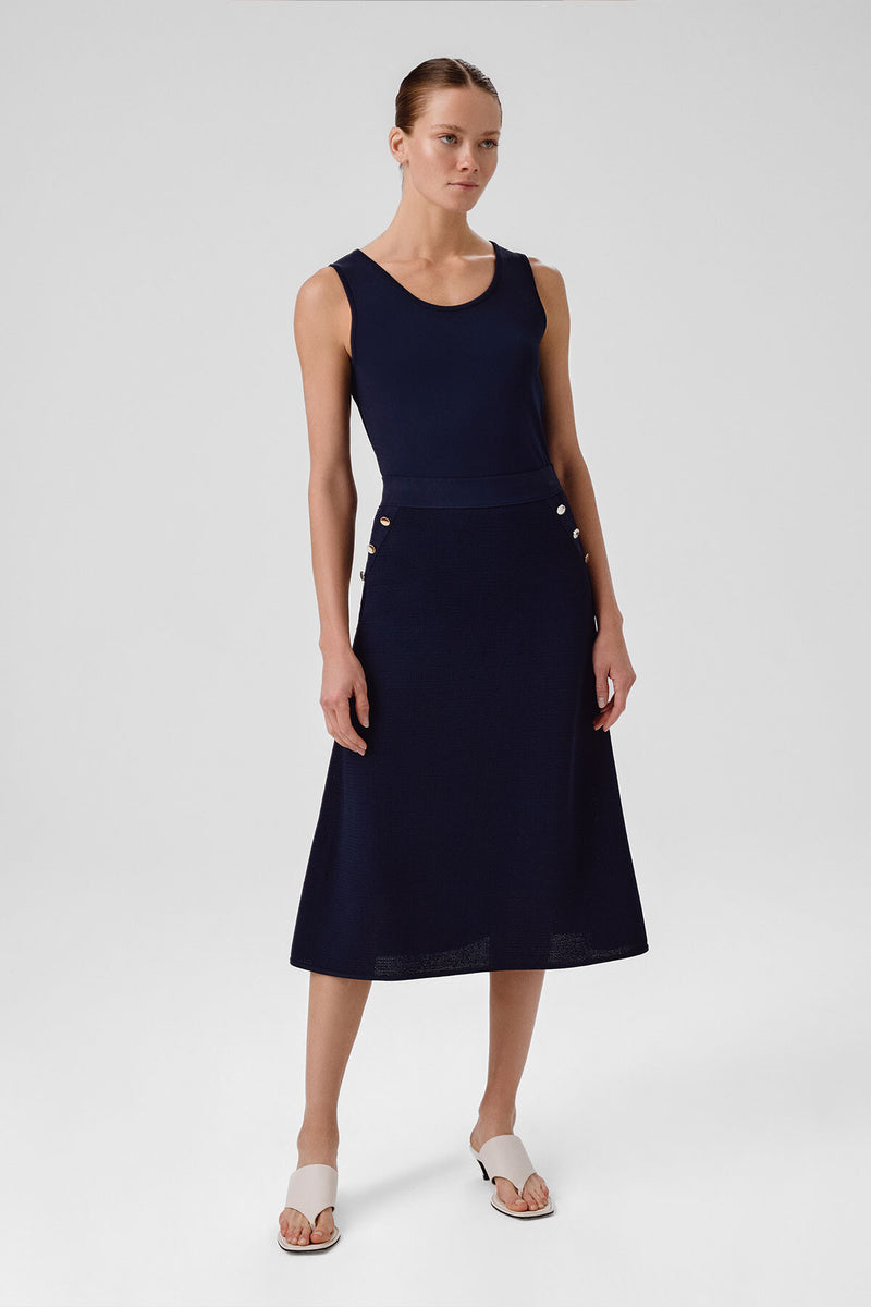 Navy Mesh Midi Skirt