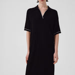 Navy Blue Shirt Collar Ribbed Dress