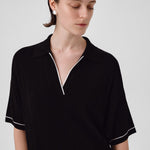 Navy Blue Shirt Collar Ribbed Dress