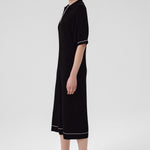 Navy Blue Shirt Collar Ribbed Dress