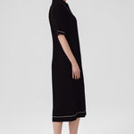 Navy Blue Shirt Collar Ribbed Dress