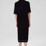 Navy Blue Shirt Collar Ribbed Dress