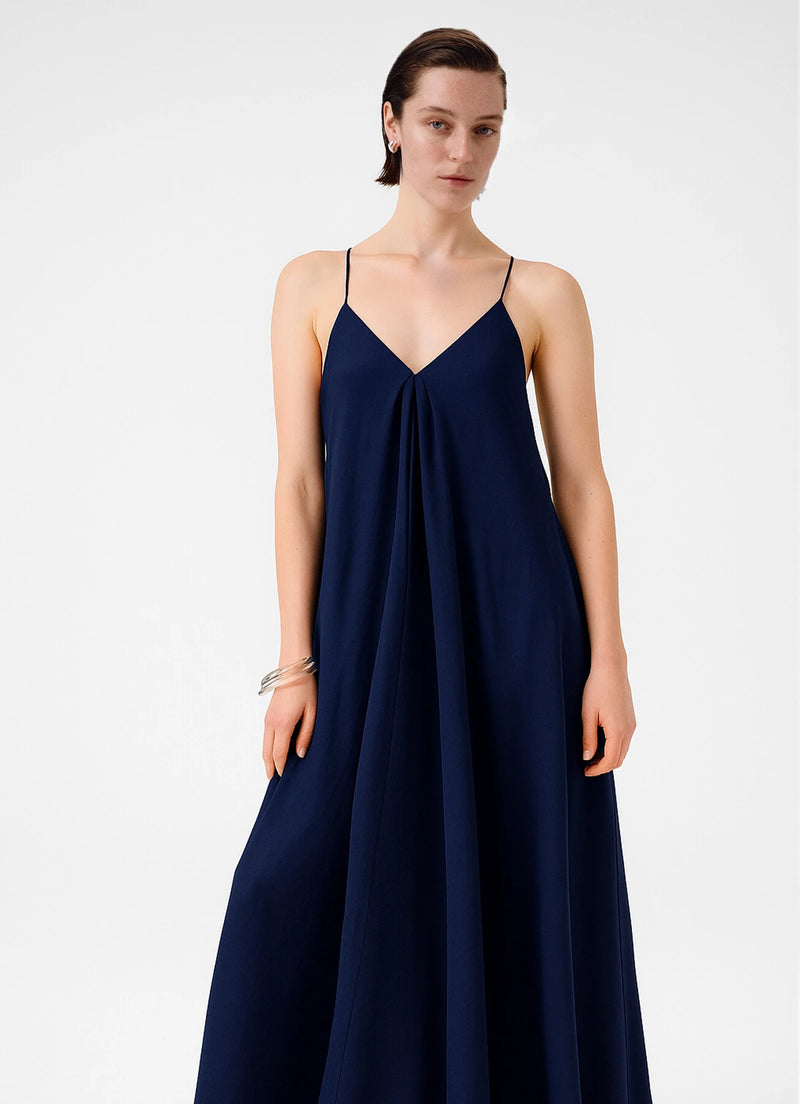 Navy Blue Thin-Strap V-Neck Long Dress