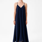 Navy Blue Thin-Strap V-Neck Long Dress