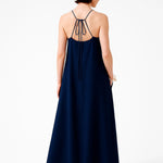 Navy Blue Thin-Strap V-Neck Long Dress
