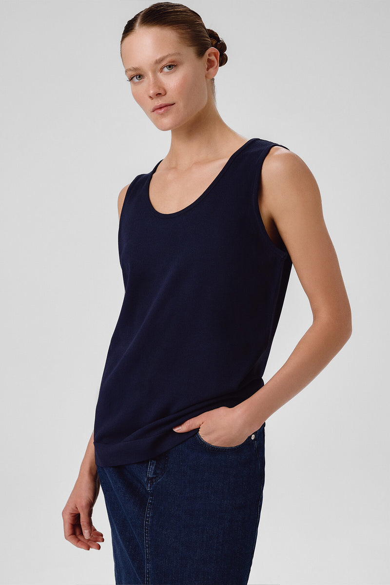 Navy Blue Thick-Strapped Round Neck Women's Athletic Shirt