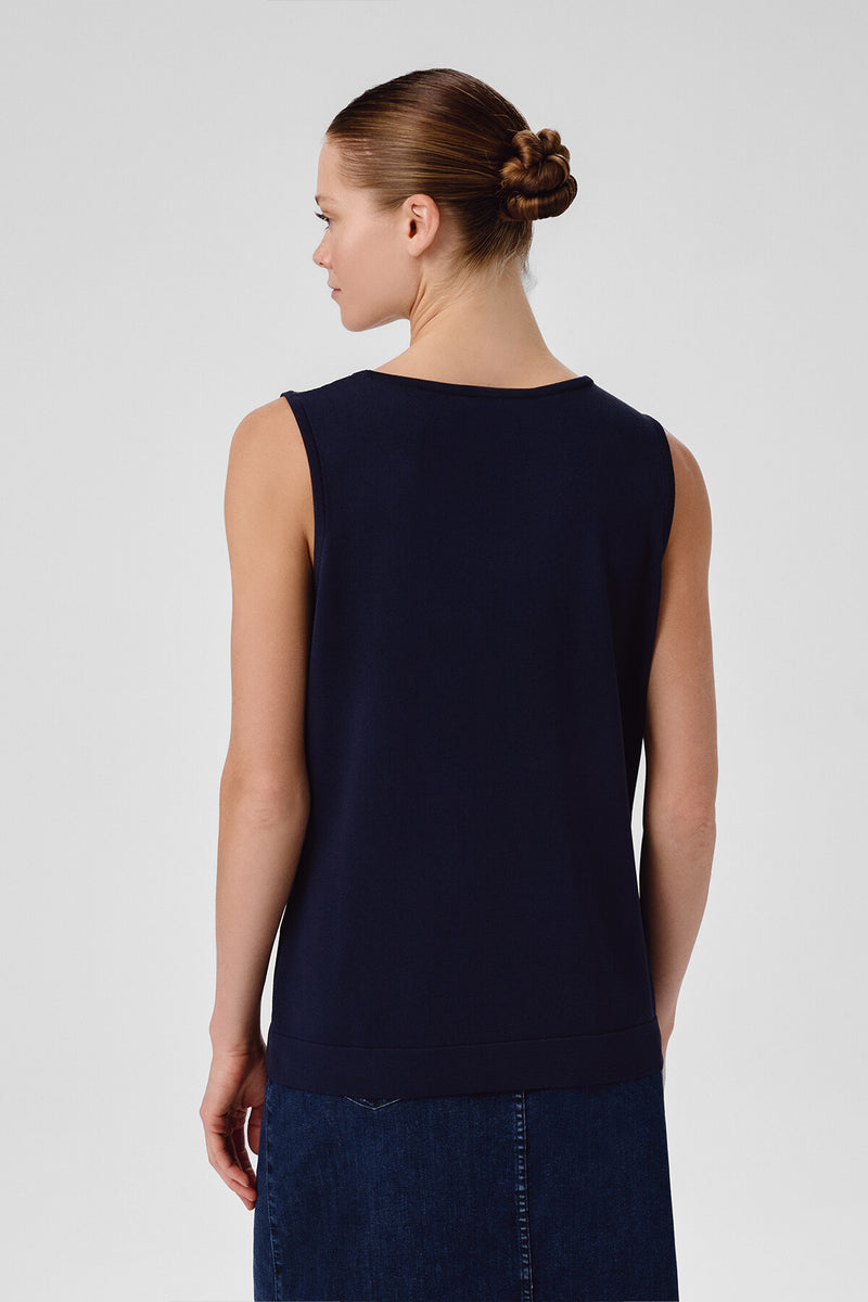 Navy Blue Thick-Strapped Round Neck Women's Athletic Shirt