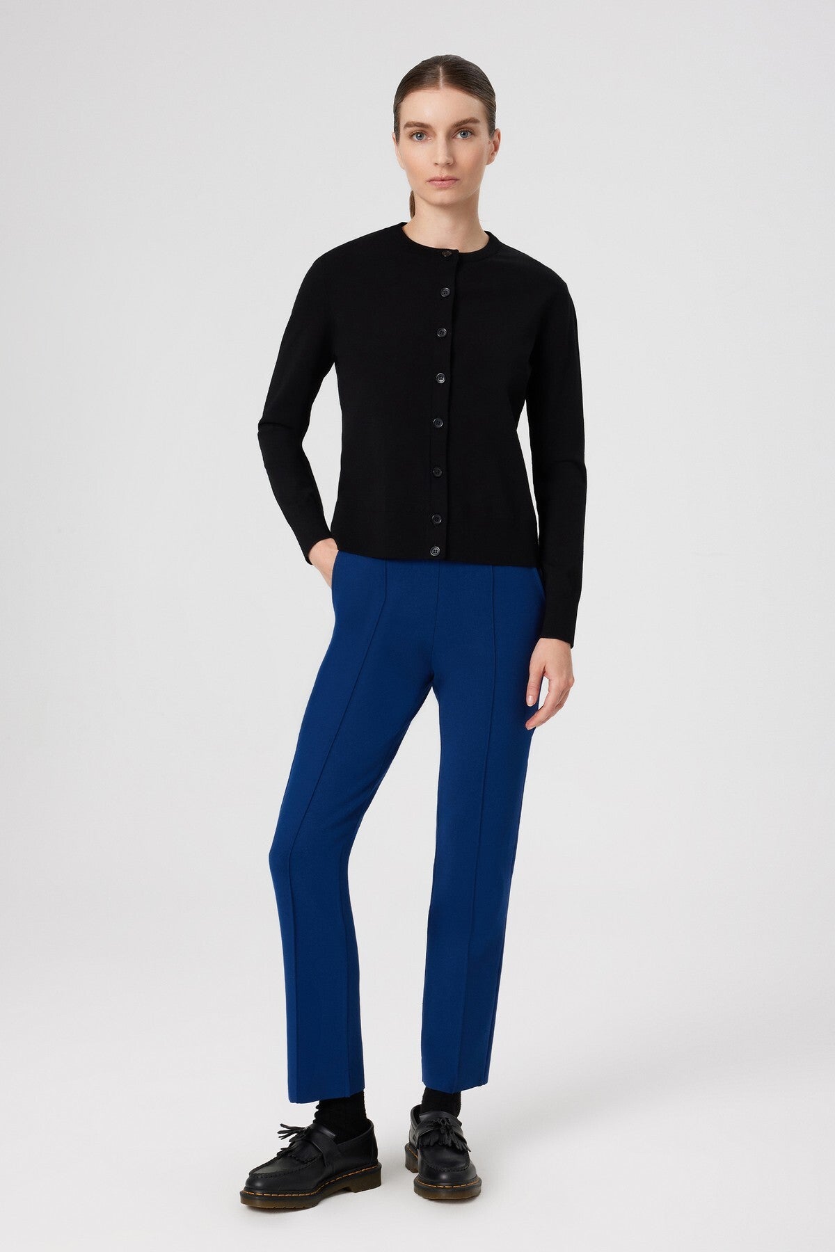 Navy Blue Ribbon Stitch Pocket Detail Women's Pants