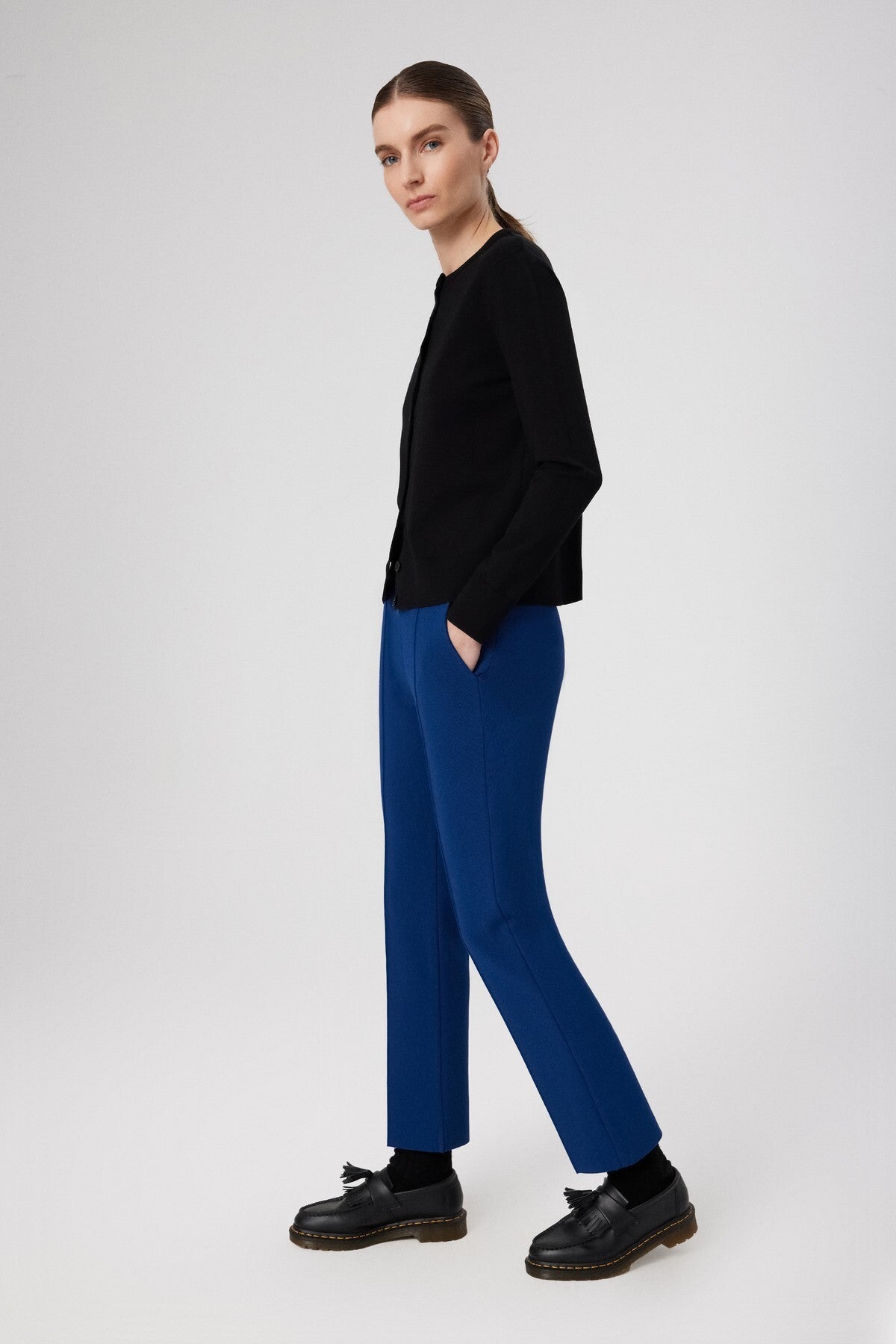 Navy Blue Ribbon Stitch Pocket Detail Women's Pants