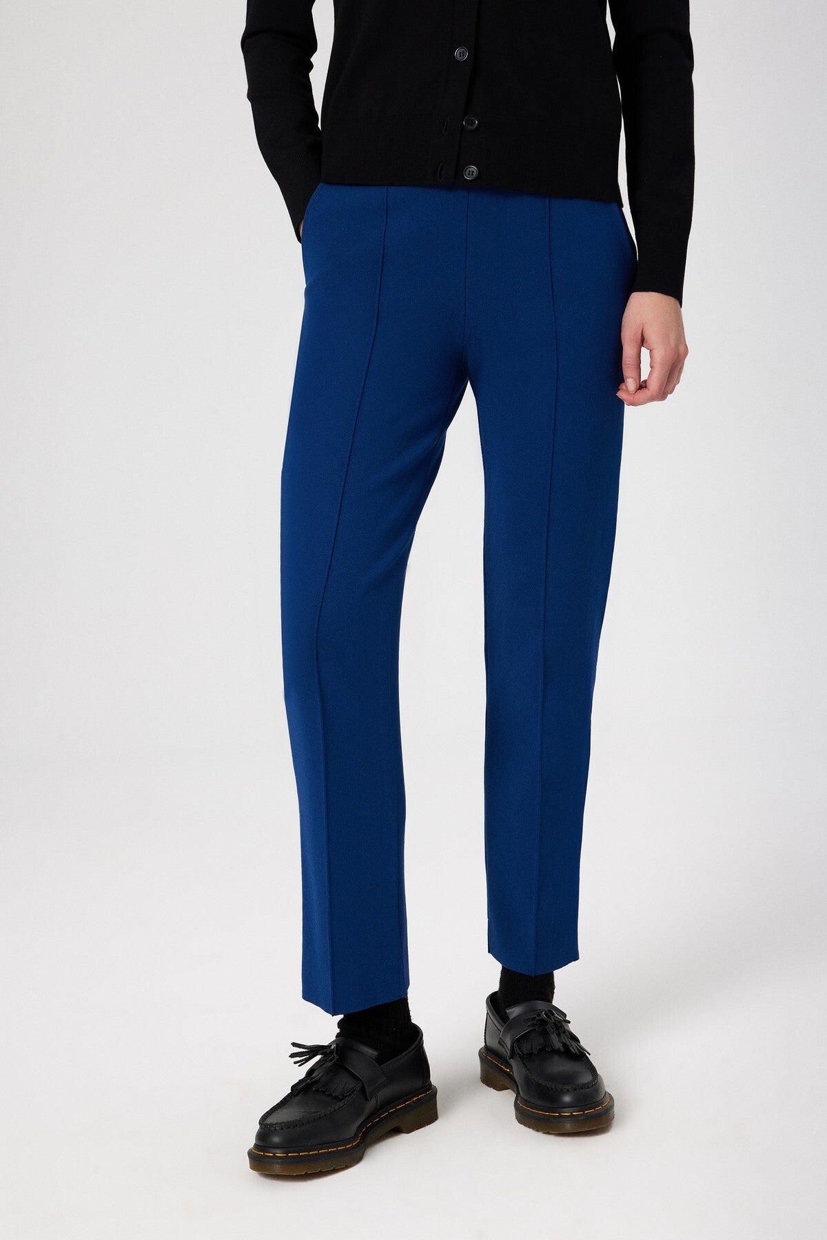 Navy Blue Ribbon Stitch Pocket Detail Women's Pants