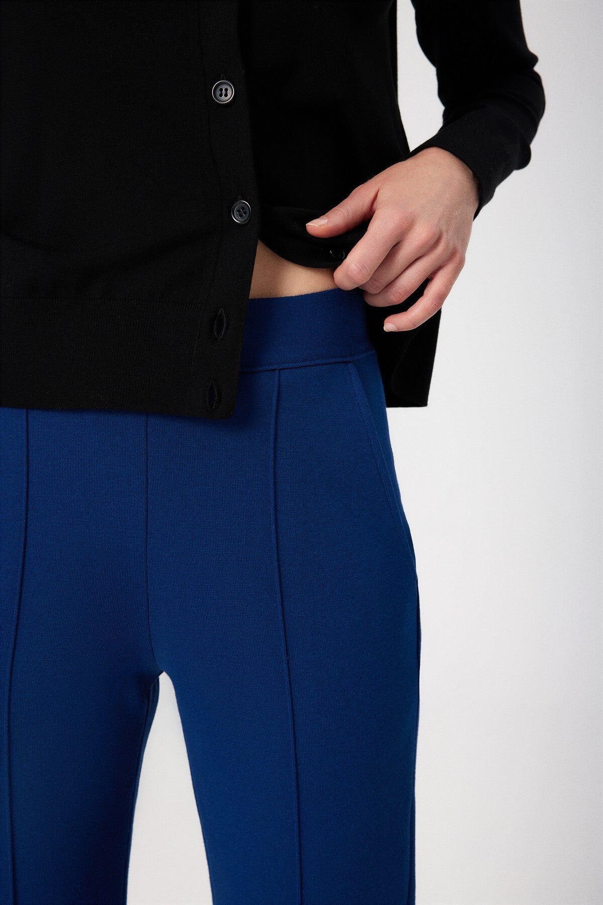 Navy Blue Ribbon Stitch Pocket Detail Women's Pants