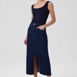 Navy Blue Oval Neck Sleeveless Blouse