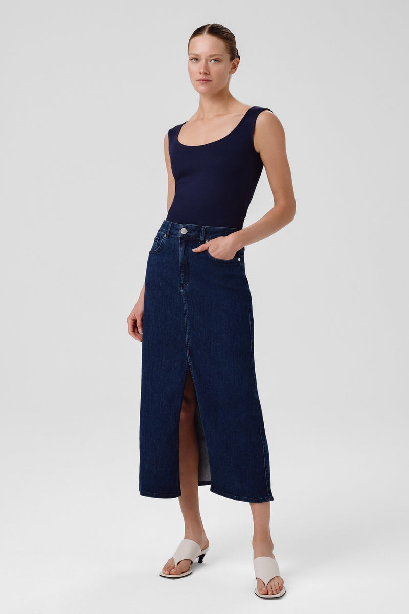 Navy Blue Oval Neck Sleeveless Blouse