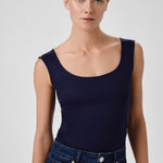 Navy Blue Oval Neck Sleeveless Blouse