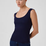 Navy Blue Oval Neck Sleeveless Blouse