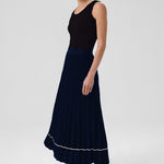 Navy Blue Pleated Long Skirt
