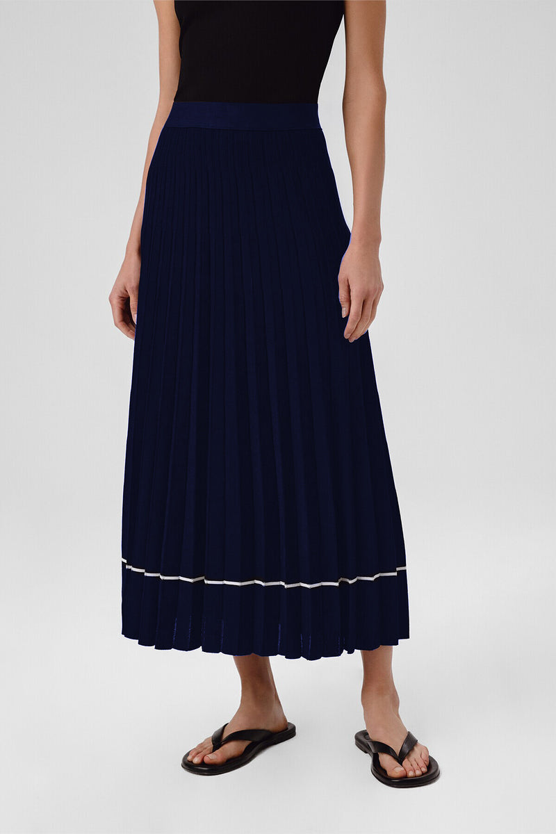 Navy Blue Pleated Long Skirt