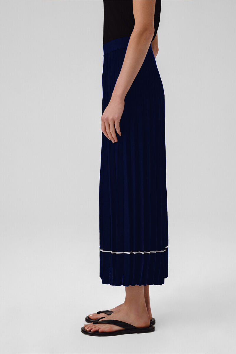 Navy Blue Pleated Long Skirt