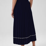 Navy Blue Pleated Long Skirt