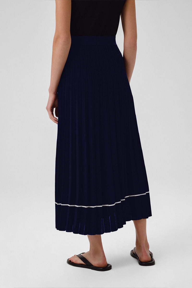 Navy Blue Pleated Long Skirt