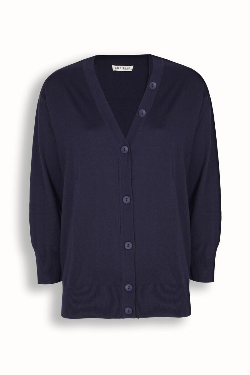 Navy V-Neck Button-Detail Women's Cardigan